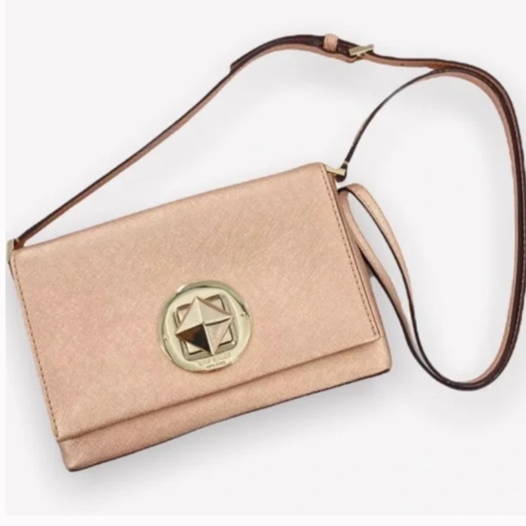 Kate Spade Newbury Lane Sally Saffiano Leather Turnlock Crossbody Bag Rose Gold - Picture 1 of 14